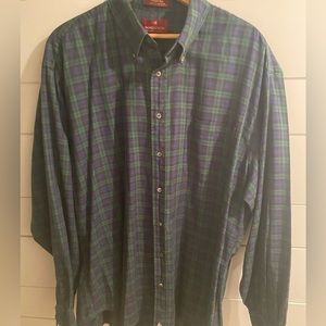 Vintage Nordstrom Relaxed Classic Blue Green Plaid Shirt Size 17.5 36